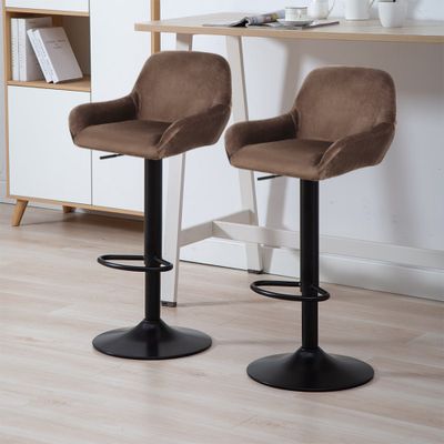 2er Set Barhocker mit Stoffbezug  mit Lehne Und Fußstütze - braun