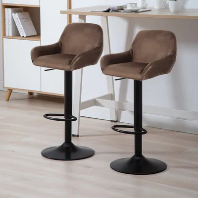 Produktbild von 2er Set Barhocker mit Stoffbezug  mit Lehne Und Fußstütze - braun