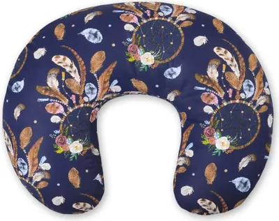 Image de Coussin d'allaitement Bobono en forme de haricot en fibre naturelle bleue 60x47 cm ergonomique et  pour maman et bébé
