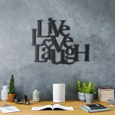 Image de Wallity, Live Love Laugh, décoration murale, noir, métal, 40 x 49 cm