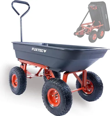 Produktbild von FUXTEC Kippwagen für 300kg Zuladung | Gartenkarre bis 150 kg Kipp-Zuladung | Luftreifen mit Vollprofil | Schwarz | 15kg | FX-KW2175