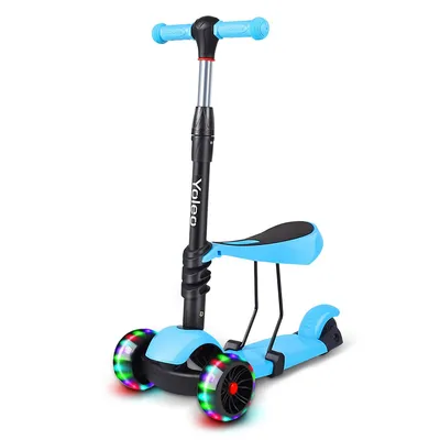 Produktbild von Yoleo 3-in-1 Kinder Roller Scooter mit Abnehmbarem Sitz, LED große Räder, Höheverstellbaren Lenker für Kleinkinder Jungen Mädchen ab 2 Jahre (Blau)