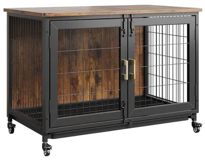 Produktbild von Metall Hundebox/Hundekäfig - Beistelltisch im Möbelstil - 2 Türen - 4 Rollen - Herausnehmbare Bodenschale - Für den Innenbereich - Für alle Hunderassen