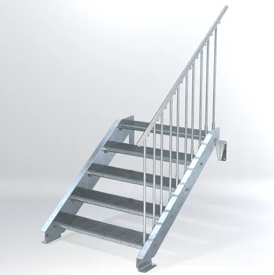 Produktbild von Stahltreppe 5 Stufen bis Höhe 100 cm, Laufbreite : 100 cm Geländer rechts ST 3 (31 / 9 mm schmal)