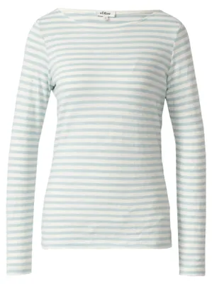 Produktbild von s.Oliver Gestreiftes Longsleeve Slim Fit mit U-Bootausschnitt und Flammgarn-Optik