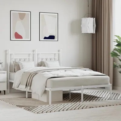 Produktbild von The Living Store Bettgestell mit Kopfteil Metall Weiß 140x200 cm