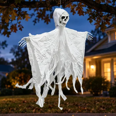 Hängendes Skelett 100 cm, weiß, Halloween-Deko für Garten