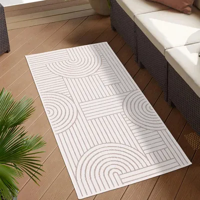 Produktbild von Teppich Outdoor Wetterfest - Beige, Creme - Wendeteppich - 80x150 cm - Geometrisches Muster