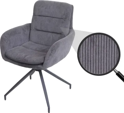 Zdjęcie produktu dla Krzesło do jadalni HWC-K32, krzesło kuchenne, fotel, pozycja obrotowa automatyczna, tkanina MVG ~ Cord grey