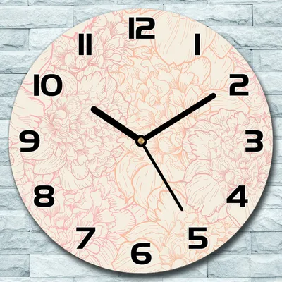 Produktbild von Wanduhr aus Glas Rund fi 30 Pfingstrosen rosa Quarz Deko Schlafzimmer Büro