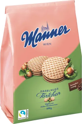 Image de Manner Tartelettes gaufrettes aux noisettes avec crème cacao noisettes 400g