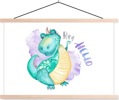Produktbild von MuchoWow® Textilposter Dinosaurier - Kinderzimmer - Grün - Jungen - Mädchen - Kinder 60x40 cm mit holzfarbenen Rahmen - Bilder
