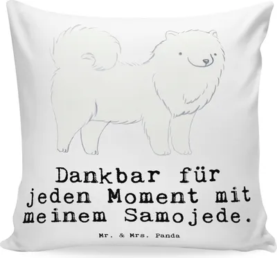 Produktbild von Mr. & Mrs. Panda Kuschelkissen Samojede Moment - Weiß - Geschenk, Kuschel Kissen, Samojedenhund, bedruckt, Sofakissen, Zierkissen, Samojedenspitz, Sofa, zier