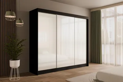 Produktbild von ALTDECOR Kleiderschrank mit Lacobel-Schiebetüren, kugelgelagerte Führungsschienen und Aluminium-Leisten - PEKA - 250 cm Schwarz /  Weiß