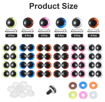 Produktbild von 20mm Flash Sicherheitsaugen, 48 Stš¹ck Mond Puppenaugen Realistische Bunte H?kel-Sicherheitsaugen fš¹r Dekoration H?keln Zubeh?r Handwerk Halloween, 6 Farben