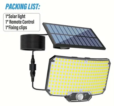 Obrázek produktu pro Solární světlo – LED venkovní lampa – balení 1 kus – senzor pohybu – dálkové ovládání – 3 světelné režimy – vodotěsné (IP65)