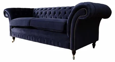Immagine prodotto di Divano Chesterfield in velluto blu per il salotto Divani tessili a 3 posti