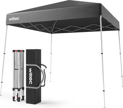 Produktbild von Wiltec Faltpavillon 250 x 250 x 270 cm grau wasserdicht, Pavillon mit Zentralverschluss, Gartenpavillon mit verstellbaren Beinen, Partyzelt für Festival