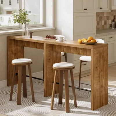 Immagine prodotto di Tribesigns, tavolino da bar per 4 persone, altezza 95 cm, tavolino da cocktail extra lungo con poggiapiedi stabile in ferro, ideale per cucina, soggiorno, sala da pranzo, finitura in legno