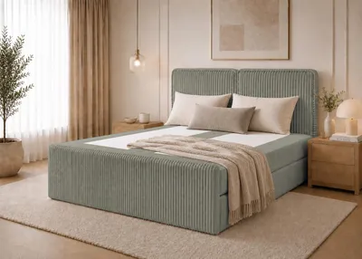 Produktbild von Boxspringbett ALIS Bett mit Bettkästen Doppelbett Stauraum Schlafzimmer Polsterbett aus Cordstoff Bettgestell (180x200, Olive - Tilia 37, ohne Topper)