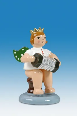 Produktbild von Holzfigur Engel sitzend mit Konzertina ohne Krone Höhe 6cm NEU