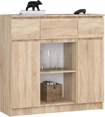 Image de Akord Commode 2 Portes 3 Tiroirs 1 Petite Porte Chêne Sonoma 101X35X98
