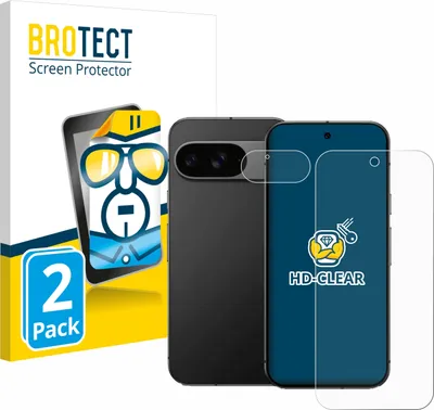 A product image showing packaging and a representation of a smartphone with screen and camera protectors.