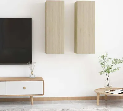 Productafbeelding van TV-meubel "Irxleben" van spaanplaat, afgewerkt in Sonoma-eikenhout. Afmetingen (breedte/hoogte/diepte): 30x90x30 cm
