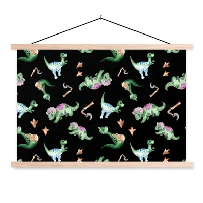 Obrázek produktu pro MuchoWow® Textilní plakát - Školka - Dinosaurus - Černá - Chlapci - Dívky - Dítě - 60x40cm - S hnědými lamelami