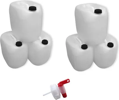 Produktbild von 6 Stück 30 Liter L Kanister Camping & Outdoor Wasserkanister Farbe natur lebensmittelecht dicht + Hahn (6x30 knn + H.)