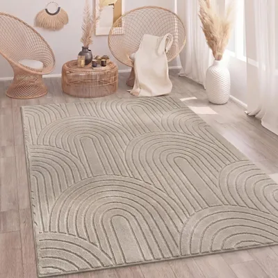Produktbild von Teppich Wohnzimmer Schlafzimmer Hochflor Weich Waschbar Uni 3D-Optik Modern Beige Grösse 200x280 cm