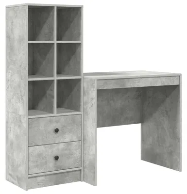 Produktbild von Schreibtisch mit Schubladen mit Regal 2 pcs Beton Grau