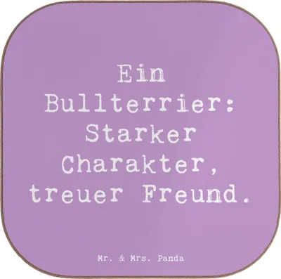 Produktbild von Mr. & Mrs. Panda Tischschoner Spruch Bullterrier Freund - Lavendeltraum - Geschenk, Untersetzer für Gläser, Glas, Hunderassen Eigenschaften, Pflege, Tassenuntersetzer