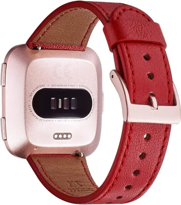 Image de BRACELET DE MONTRE POUR Fitbit Versa/Versa 2/LITE/SE ROUGE EN CUIR VÉRITABLE