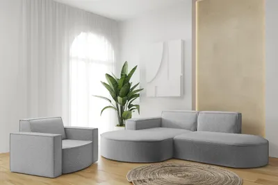 Productafbeelding van Bankstel, 2-delig: fauteuil en hoekbank PALMA XS, bekleding Ascot, kleur taupe. Ottomane links