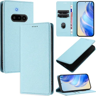 Produktbild von Litchi Leder Handyhülle für Nothing Phone 3a Wallet Kartenfächer Standfunktion Hülle Hellblau
