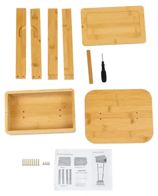 Image de Porte-rouleaux de papier toilette - Support autoportant - Bois de bambou - Récipient pour rouleaux de rechange - Étagère