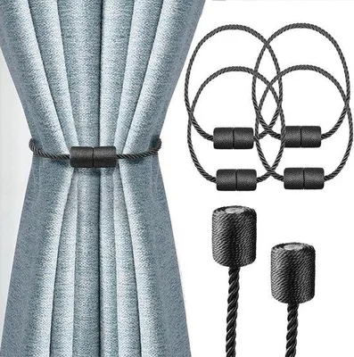 Produktbild von Schwarz magnetisches Vorhangband - Magnetischer Vorhanghaken - Schwarz Polyester Vorhangband