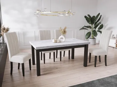 Produktbild von Moderner Rechteckiger Ausziehbarer Esstisch - Platzsparend - Schwarze Holzbeine - 140 bis 180 cm - Hergestellt in EU - 140 x 80 cm - Grau Beton