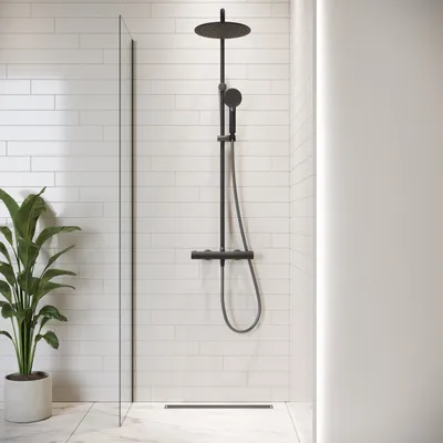 Produktbild von Duschwand Florida 40 x 200cm Glas Duschabtrennung Schwarz - Walk-In Dusche Nano Duschtrennwand