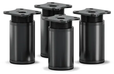Produktbild von 4er Set sossai moderne runde Möbelfüße in Schwarzmatt 60mm höhenverstellbar Schrankfüße Sockelfüße