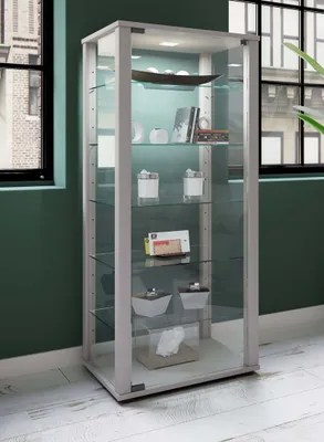 Produktbild von VCM Glasvitrine stehend | Vitrine Glas mit ESG-Sicherheitsglas | Maße ca. H. 115 x B. 50 x T. 38 cm | Standvitrine Glas | Modern und platzsparend | Glas Vitrinenschrank – Kavisa L