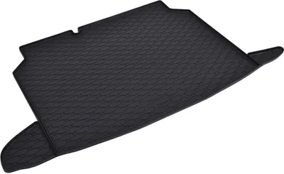 A black rubber trunk liner for a car.