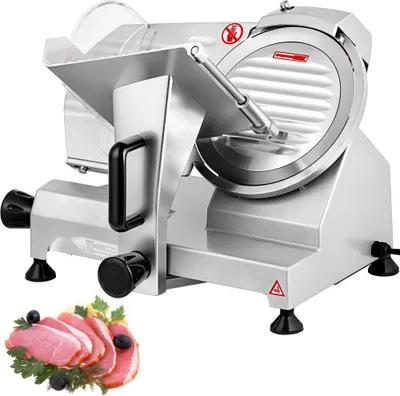 Image de Trancheuse électrique commerciale 200 W - Trancheuse à viande et aliments - Lame en acier au carbone de 20,32 cm - Epaisseur réglable de 0 à 12 mm - Pour viande, fromage, etc.