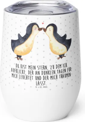Produktbild von Mr. & Mrs. Panda Thermobecher Pinguin Liebe - Weiß - Geschenk, Paar, thermosbecher, Love, Hochzeit, Vertraut, Weintumbler, Freundin, Hochzeitstag, Thermo Becher