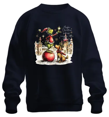 Productafbeelding van Misschien betekent Kerstmis toch een beetje meer. Grinch cadeau, uni sweatshirt, marineblauw, maat S