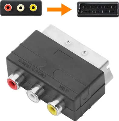 Produktbild von ORSEM Scart Audio / Video Adapter IN mit 3x RCA Cinch Kupplung PS1 | PS2 | Nintendo Wii | VHS | DVD | VCR | TV | AV | Fernseher Schwarz