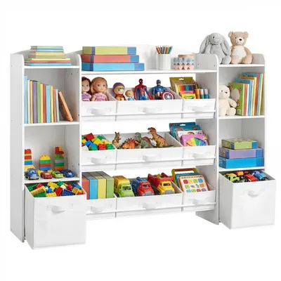 Produktbild von SONGMICS Kinderregal mit 4 offenen Fächern, Kinderregal, 9 mittlere und 2 seitliche Boxen, 30 x 143,8 x 104 cm, weiß