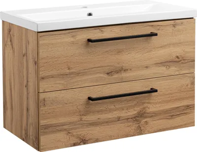 Zdjęcie produktu dla Szafka łazienkowa z umywalką wisząca pod umywalkę dąb wotan 80 cm zestaw