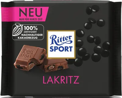 Ritter Sport Lakritz Vollmilchschokolade besondere Mischung Tafel 100g
